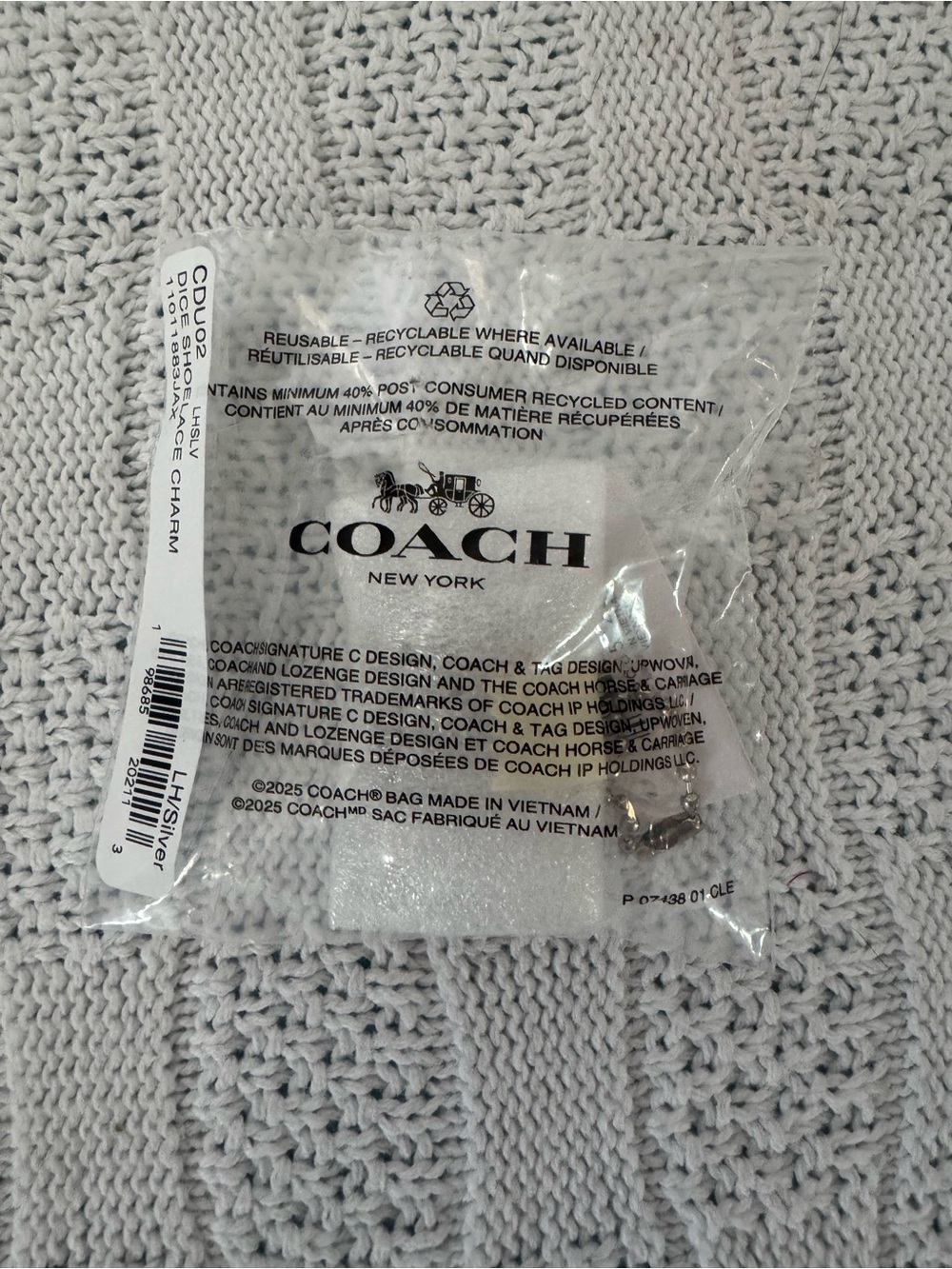 Coach NWT silver dice charm - Picture 3 of 3